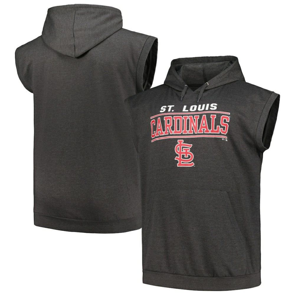 St. Louis Cardinals Profile Big & Tall Muscle Sleeveless Pullover Hoodie - Heather Charcoal Hoodies