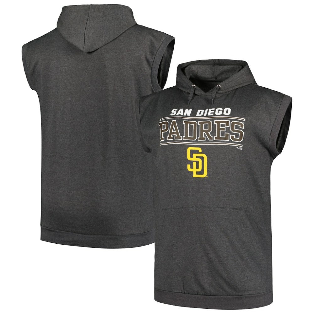 San Diego Padres Profile Big & Tall Muscle Sleeveless Pullover Hoodie - Heather Charcoal Hoodies