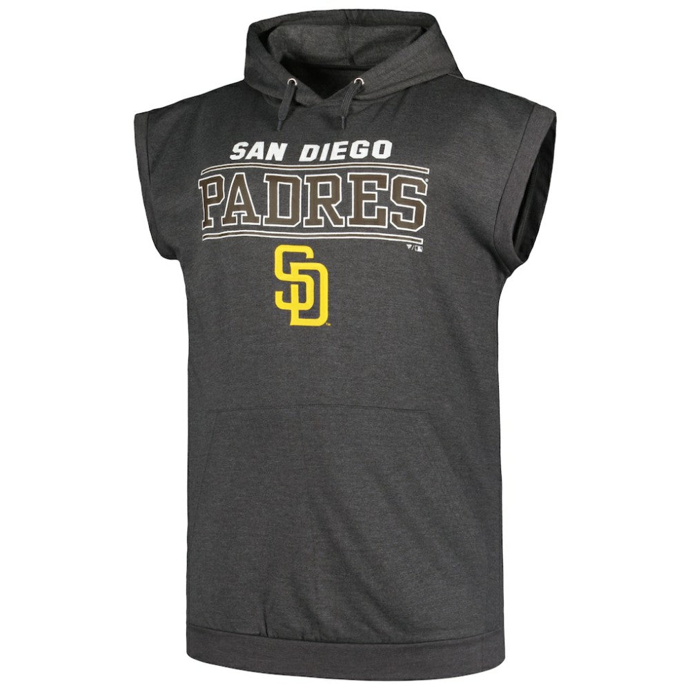 San Diego Padres Profile Big & Tall Muscle Sleeveless Pullover Hoodie - Heather Charcoal Hoodies