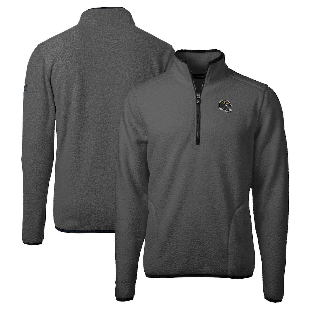 Baltimore Ravens Cutter & Buck Helmet Cascade Eco Sherpa Fleece Quarter-Zip Pullover Jacket Gray/Black