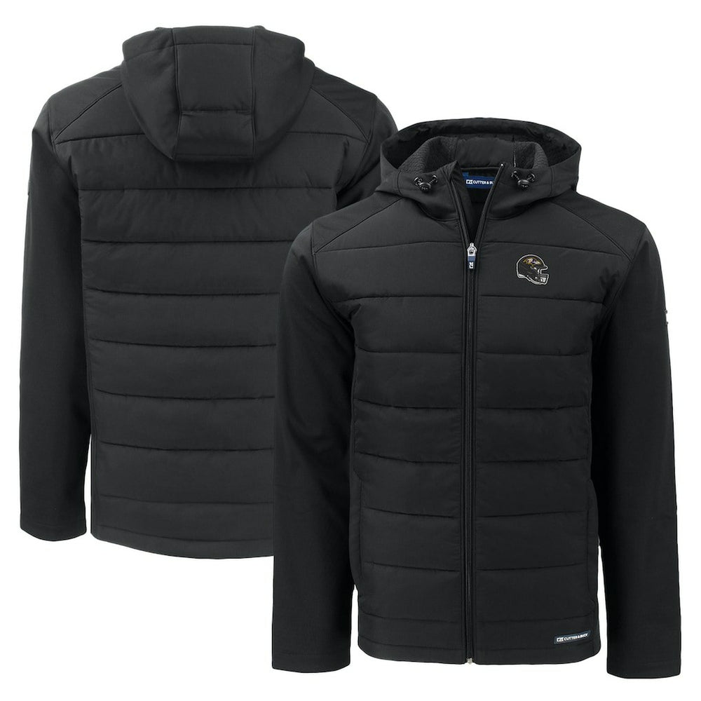 Baltimore Ravens Cutter & Buck Helmet Evoke Hybrid Eco Softshell Recycled Full-Zip Hoodie Jacket Black