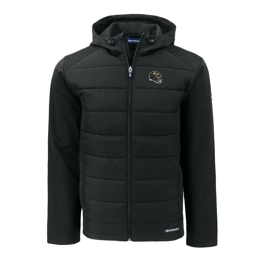Baltimore Ravens Cutter & Buck Helmet Evoke Hybrid Eco Softshell Recycled Full-Zip Hoodie Jacket Black