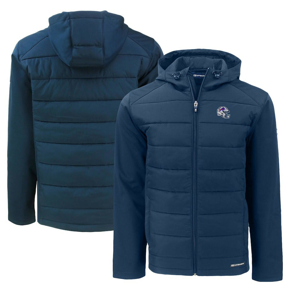 Buffalo Bills Cutter & Buck Helmet Evoke Hybrid Eco Softshell Recycled Full-Zip Hoodie Jacket Navy