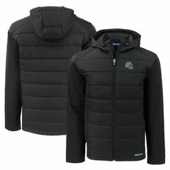 Detroit Lions Cutter & Buck Helmet Evoke Hybrid Eco Softshell Recycled Full-Zip Hoodie Jacket Black
