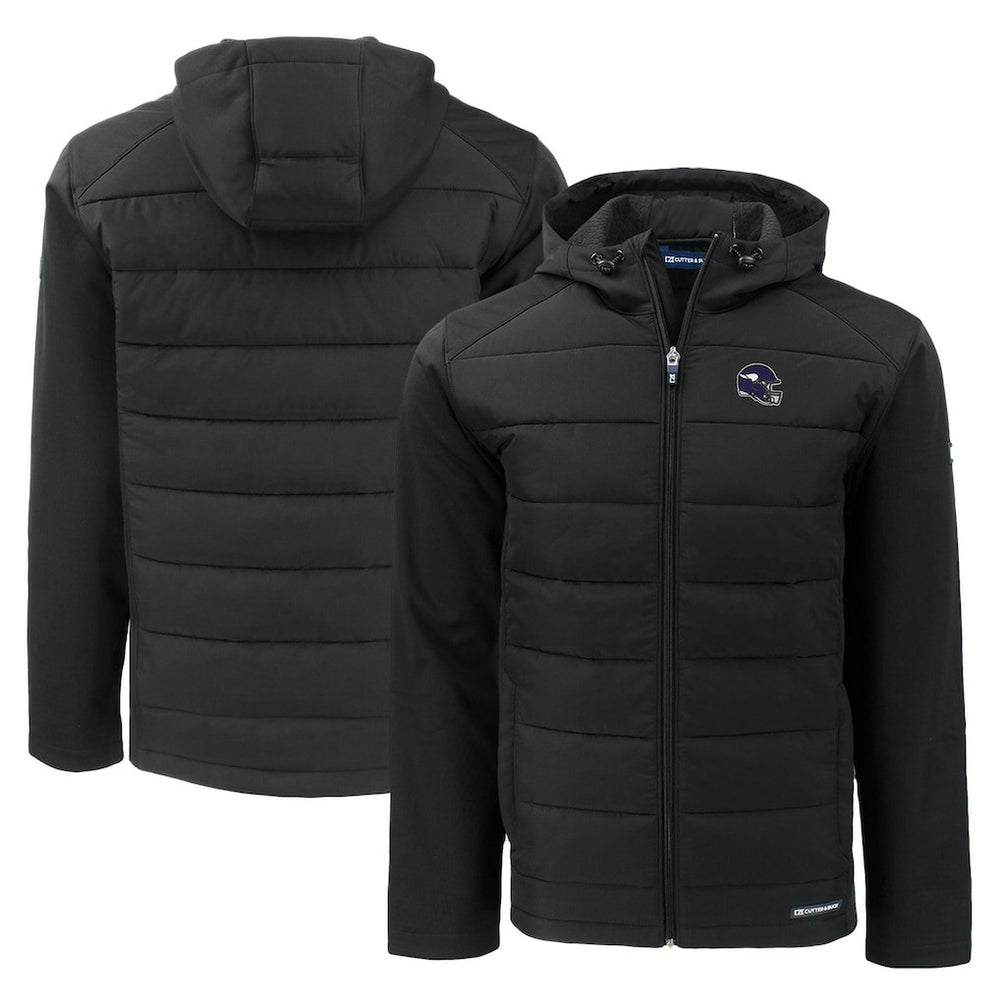 Minnesota Vikings Cutter & Buck Helmet Evoke Hybrid Eco Softshell Recycled Full-Zip Hoodie Jacket Black