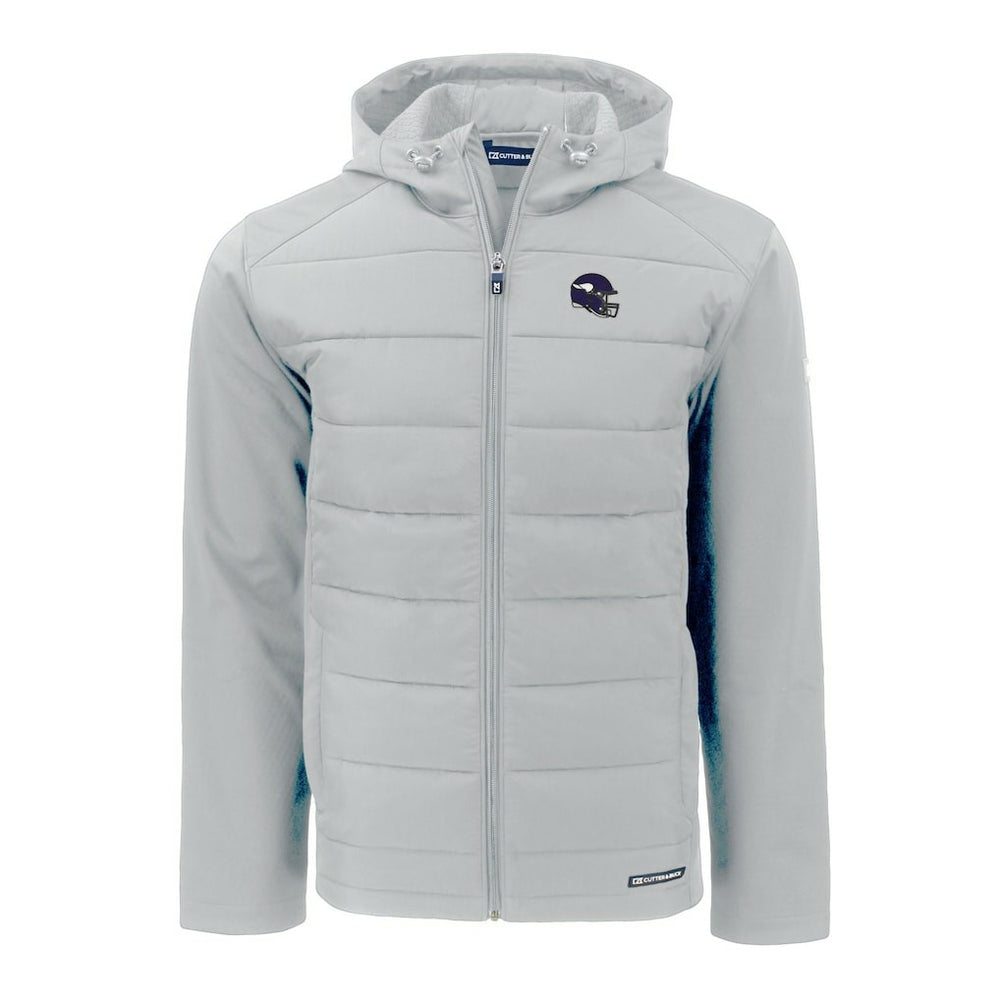 Minnesota Vikings Cutter & Buck Helmet Evoke Hybrid Eco Softshell Recycled Full-Zip Hoodie Jacket Gray