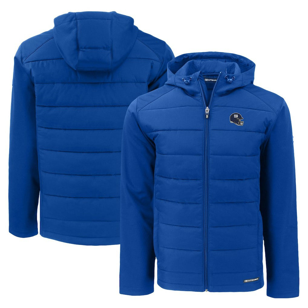 New York Giants Cutter & Buck Helmet Evoke Hybrid Eco Softshell Recycled Full-Zip Hoodie Jacket Royal