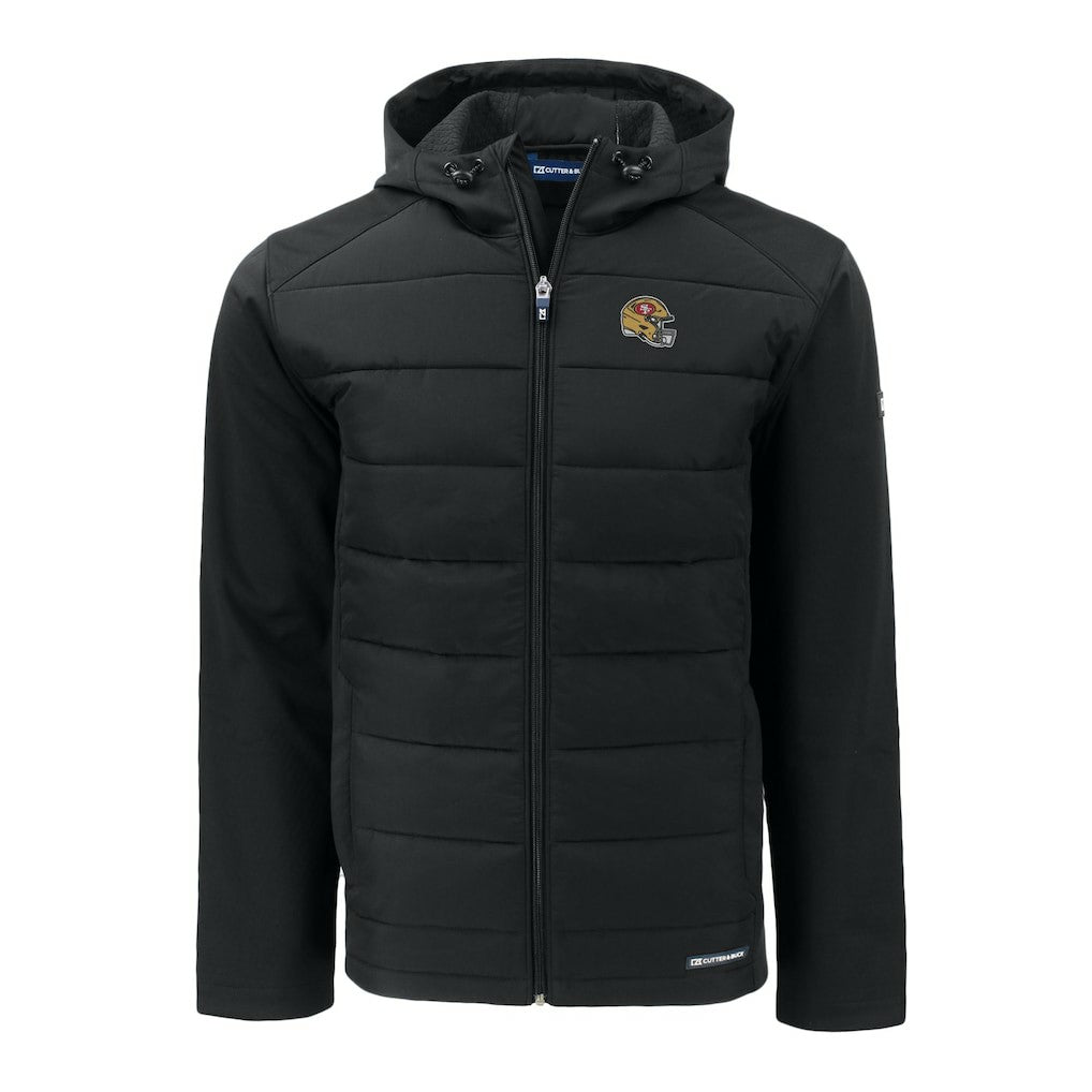 San Francisco 49ers Cutter & Buck Helmet Evoke Hybrid Eco Softshell Recycled Full-Zip Hoodie Jacket Black