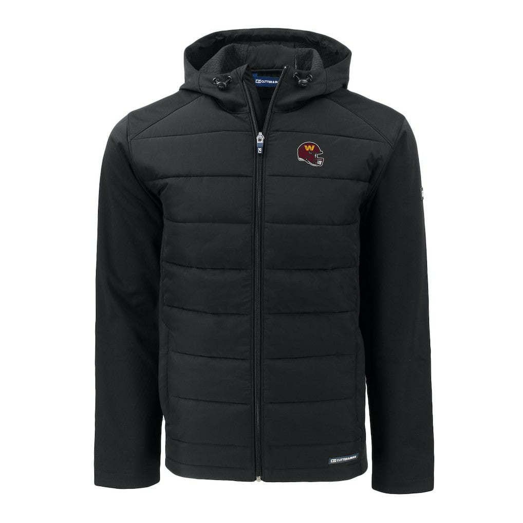 Washington Commanders Cutter & Buck Helmet Evoke Hybrid Eco Softshell Recycled Full-Zip Hoodie Jacket Black