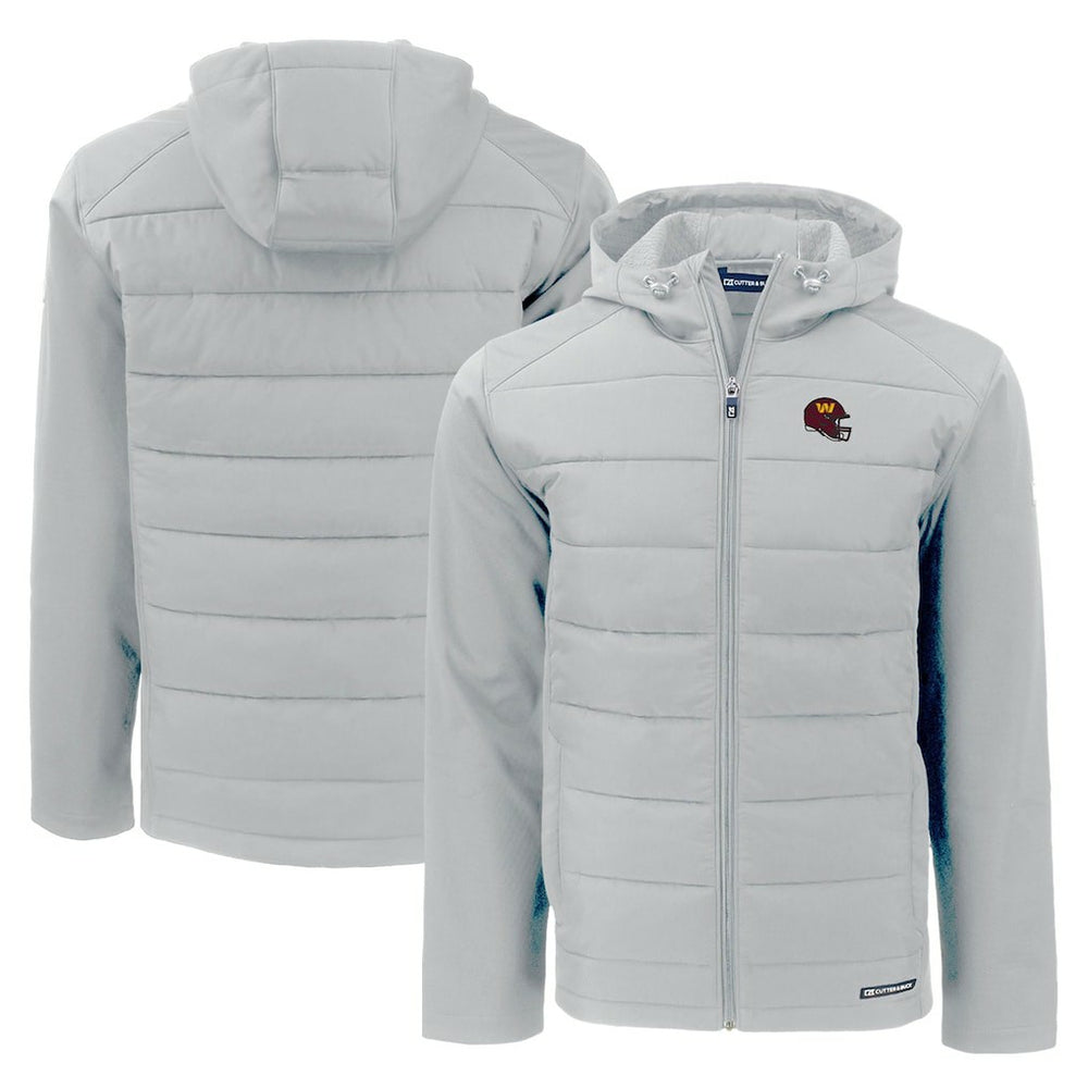 Washington Commanders Cutter & Buck Helmet Evoke Hybrid Eco Softshell Recycled Full-Zip Hoodie Jacket Gray