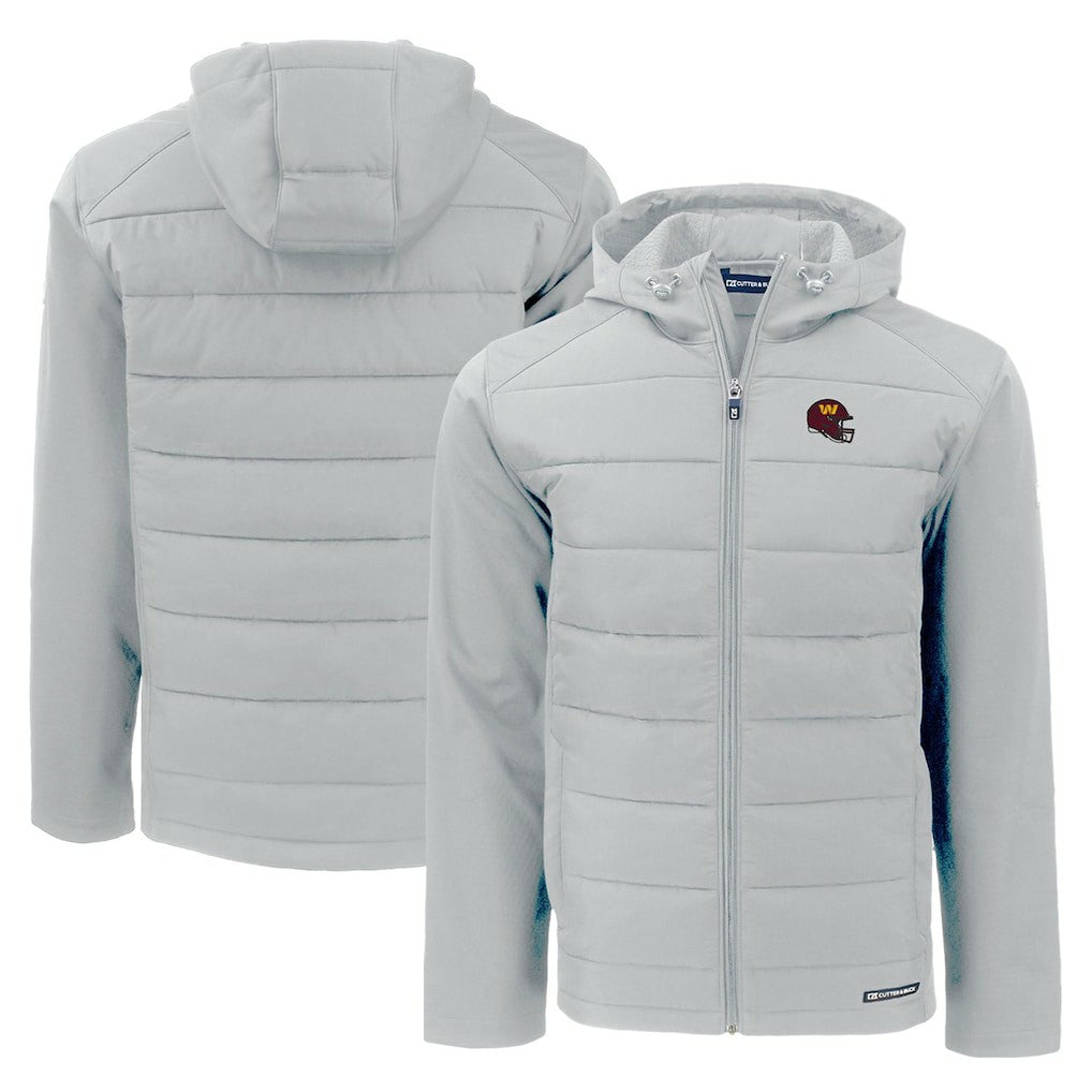 Washington Commanders Cutter & Buck Helmet Evoke Hybrid Eco Softshell Recycled Full-Zip Hoodie Jacket Gray