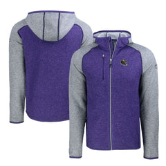 Baltimore Ravens Cutter & Buck Helmet Mainsail Sweater-Knit Full-Zip Hoodie Heather Purple/Heather Gray