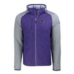 Baltimore Ravens Cutter & Buck Helmet Mainsail Sweater-Knit Full-Zip Hoodie Heather Purple/Heather Gray