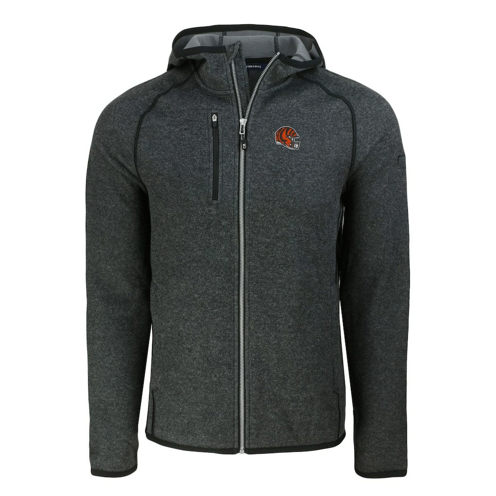 Cincinnati Bengals Cutter & Buck Helmet Mainsail Sweater-Knit Full-Zip Hoodie Heather Charcoal