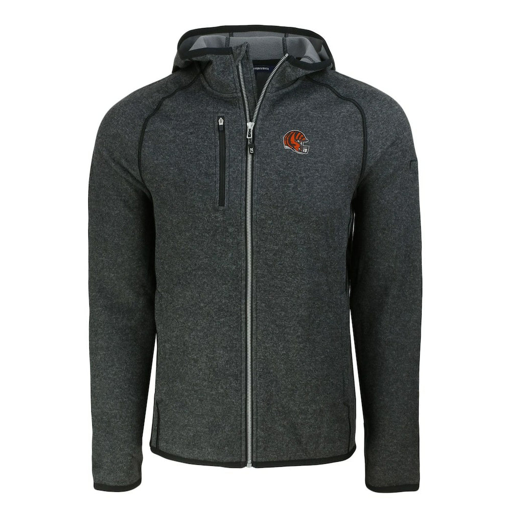Cincinnati Bengals Cutter & Buck Helmet Mainsail Sweater-Knit Full-Zip Hoodie Heather Charcoal