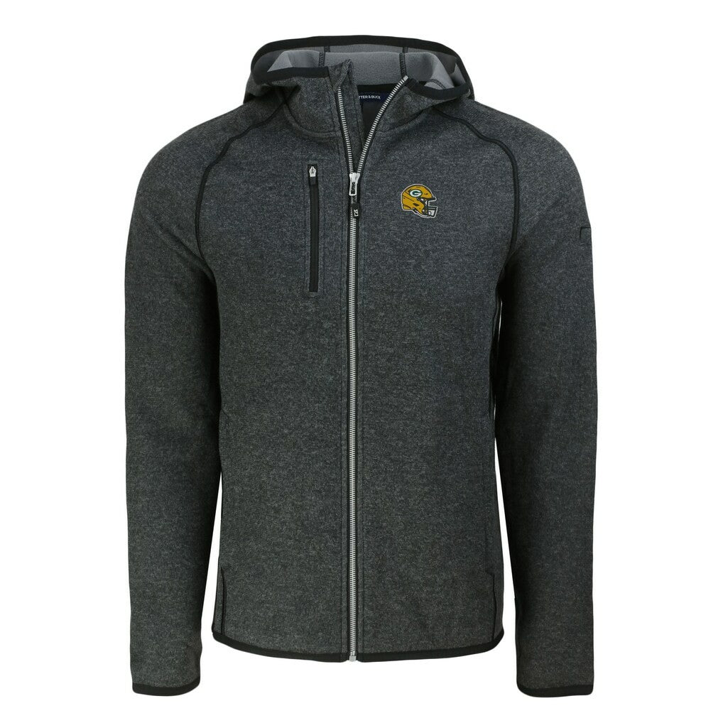 Green Bay Packers Cutter & Buck Helmet Mainsail Sweater-Knit Full-Zip Hoodie Heather Charcoal