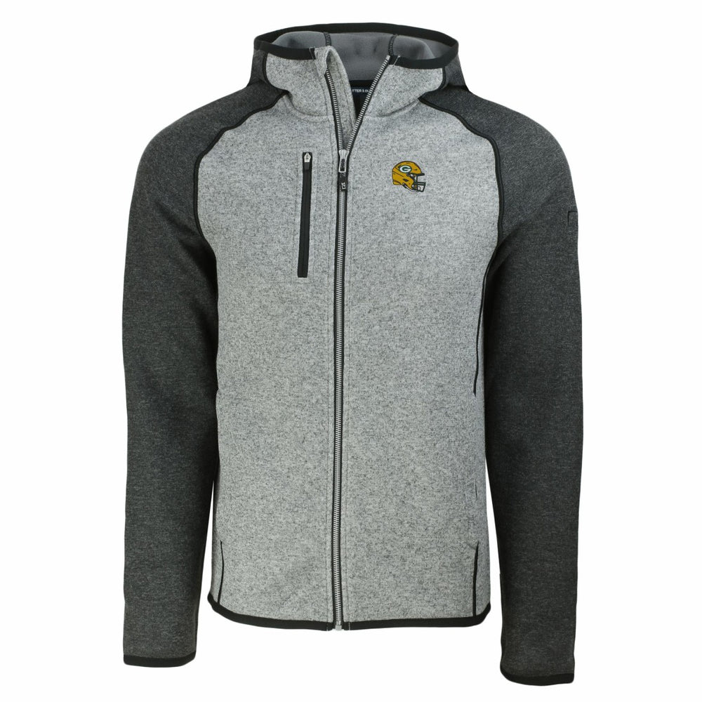 Green Bay Packers Cutter & Buck Helmet Mainsail Sweater-Knit Full-Zip Hoodie Heather Gray/Heather Charcoal