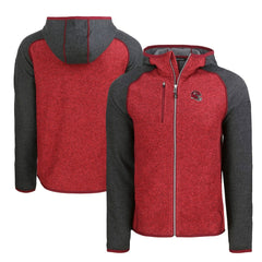 Kansas City Chiefs Cutter & Buck Helmet Mainsail Sweater-Knit Full-Zip Hoodie Heather Red/Heather Charcoal