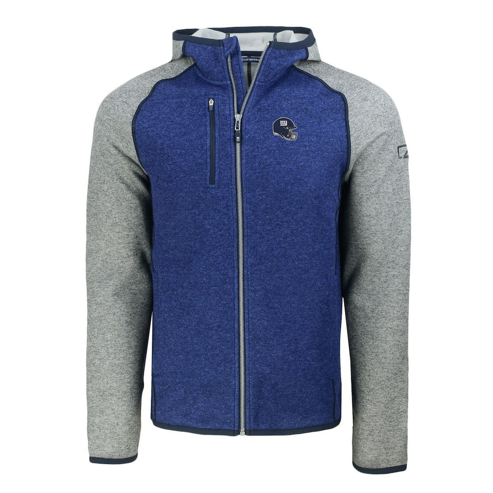 New York Giants Cutter & Buck Helmet Mainsail Sweater-Knit Full-Zip Hoodie Royal/Heather Gray
