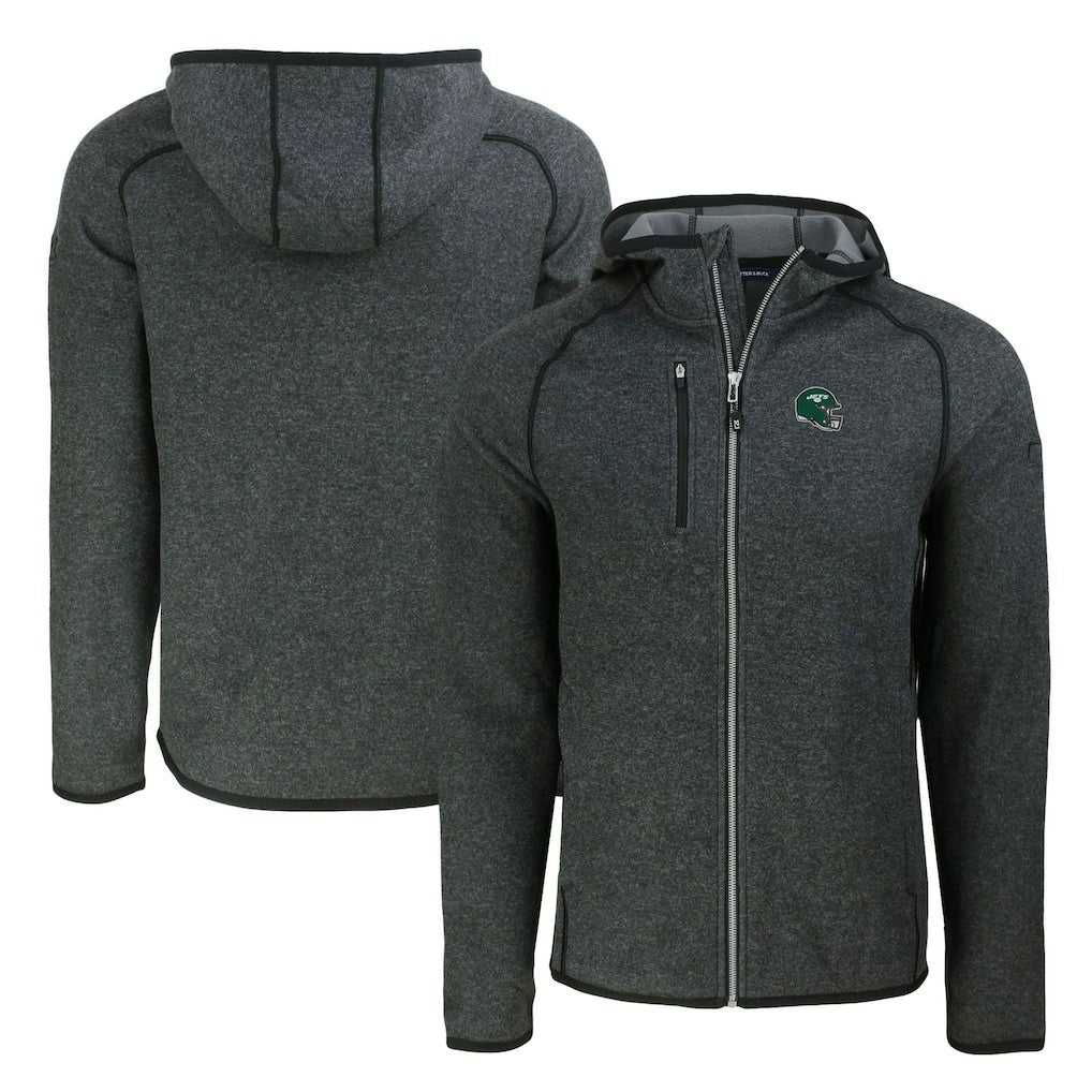 New York Jets Cutter & Buck Helmet Mainsail Sweater-Knit Full-Zip Hoodie Heather Charcoal