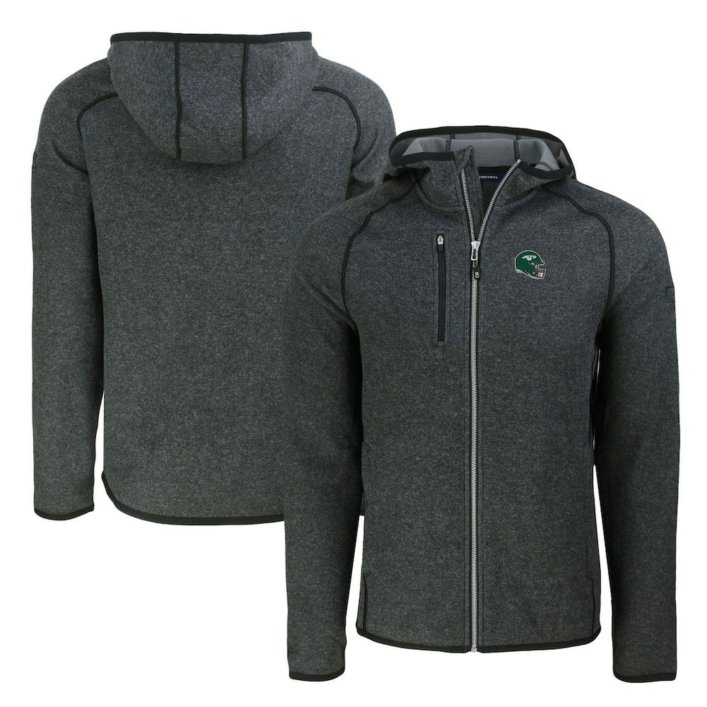 New York Jets Cutter & Buck Helmet Mainsail Sweater-Knit Full-Zip Hoodie Heather Charcoal