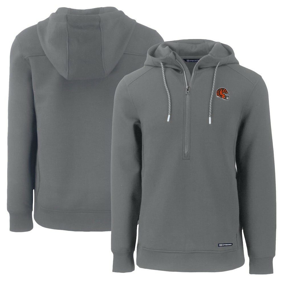 Cincinnati Bengals Cutter & Buck Helmet Roam Eco Half-Zip Recycled Pullover Hoodie Gray