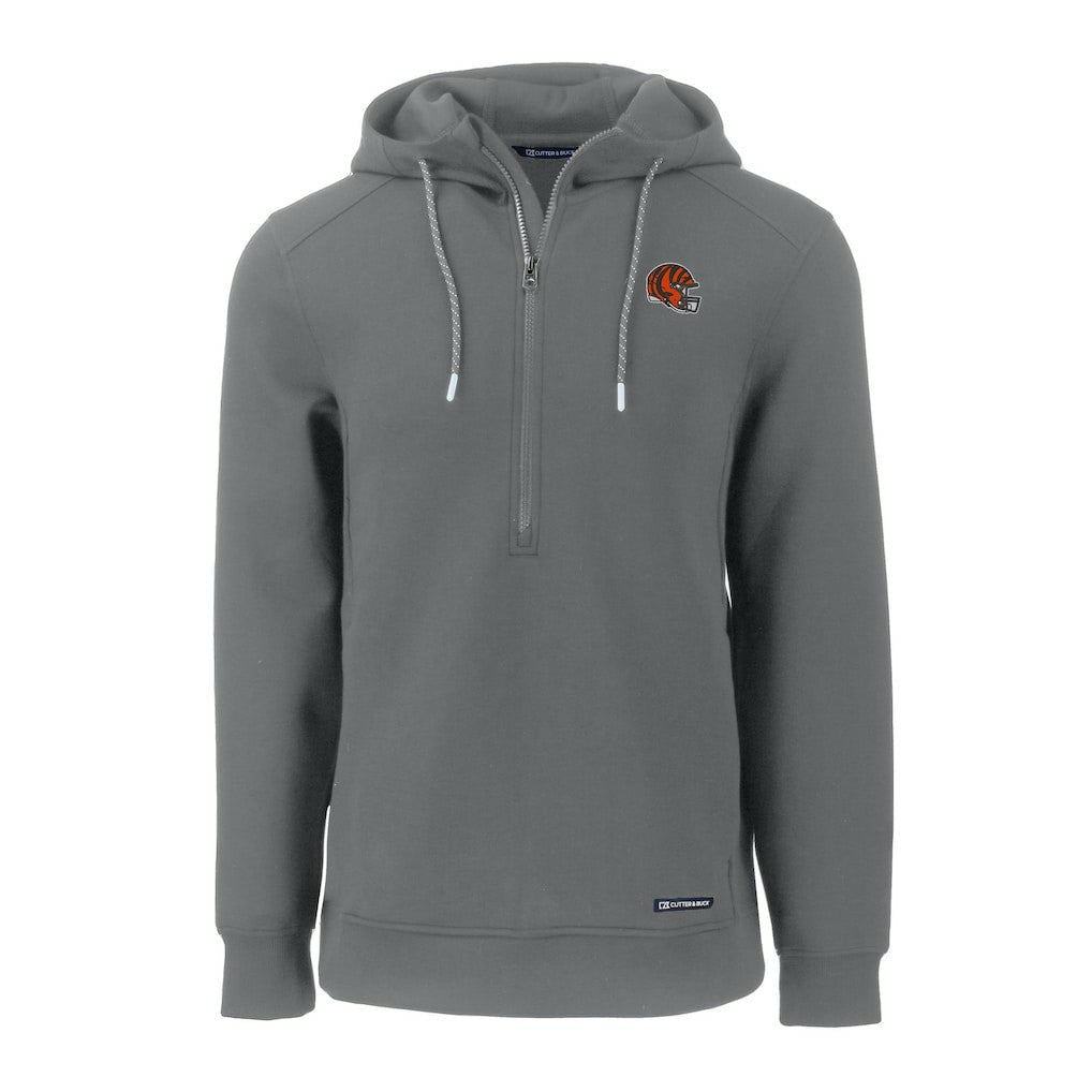 Cincinnati Bengals Cutter & Buck Helmet Roam Eco Half-Zip Recycled Pullover Hoodie Gray