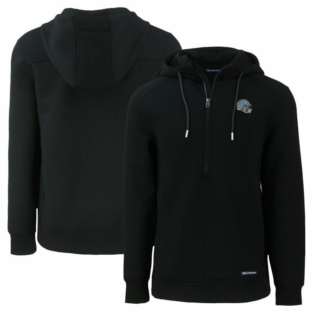 Detroit Lions Cutter & Buck Helmet Roam Eco Half-Zip Recycled Pullover Hoodie Black