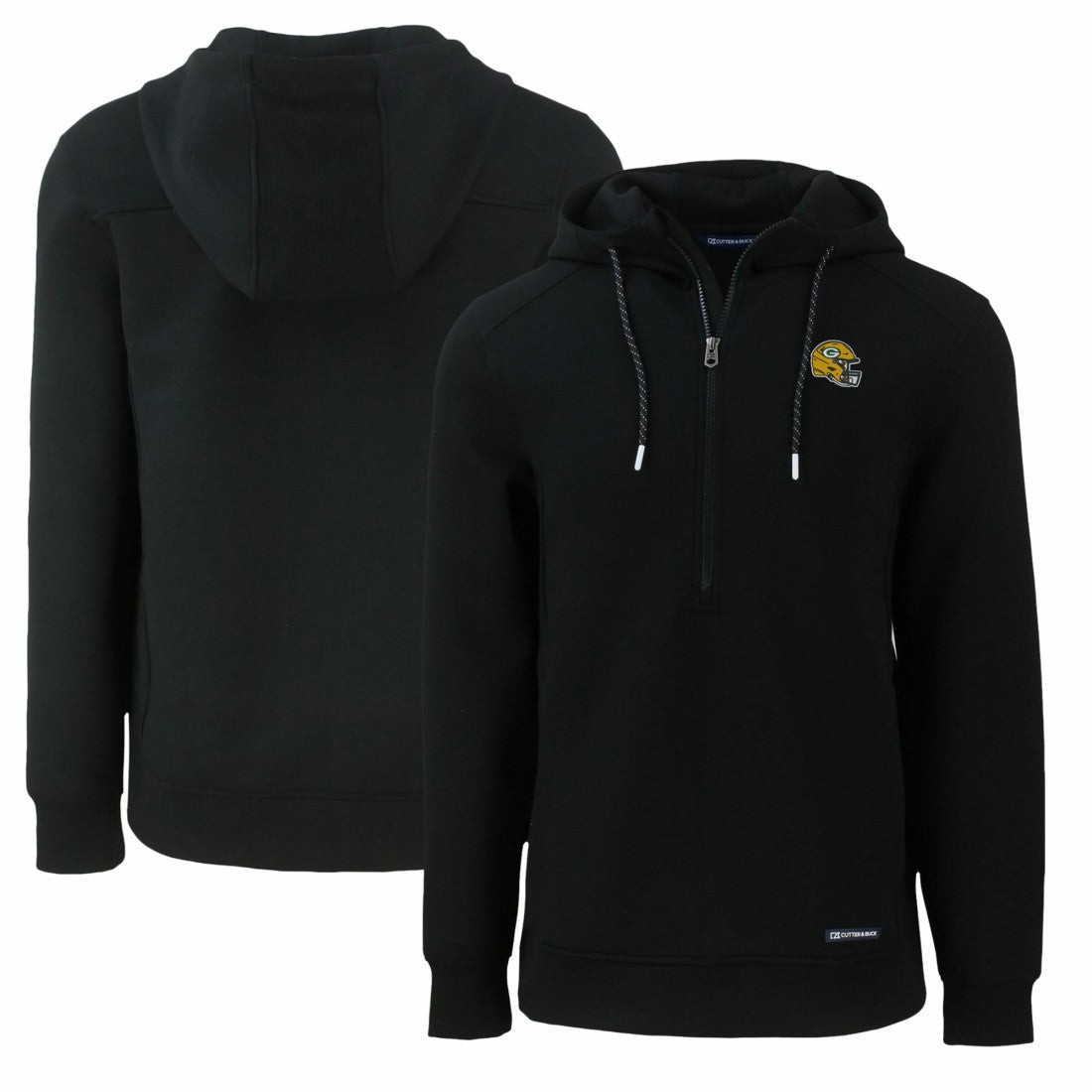 Green Bay Packers Cutter & Buck Helmet Roam Eco Half-Zip Recycled Pullover Hoodie Black