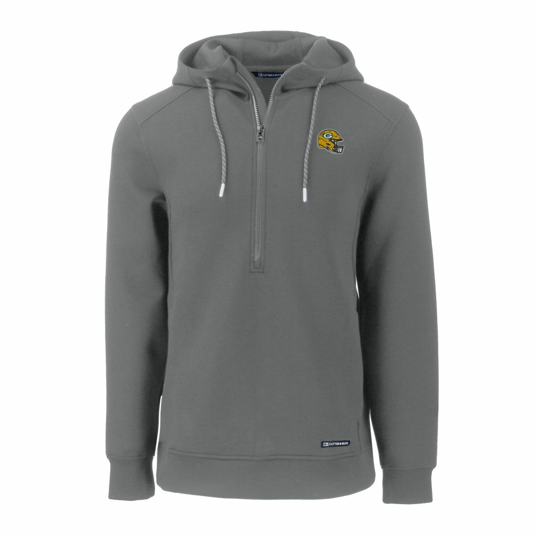 Green Bay Packers Cutter & Buck Helmet Roam Eco Half-Zip Recycled Pullover Hoodie Gray
