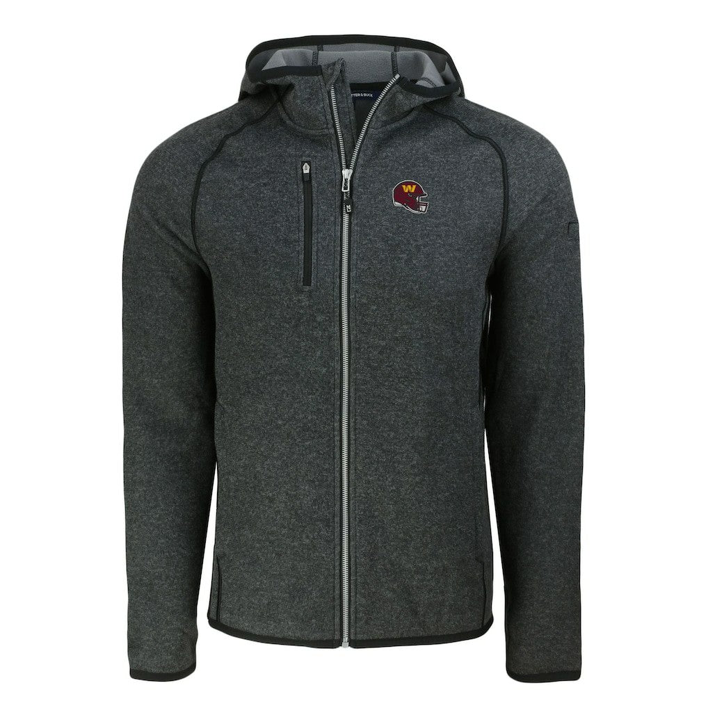 Washington Commanders Cutter & Buck Helmet Mainsail Sweater-Knit Full-Zip Hoodie Heather Charcoal