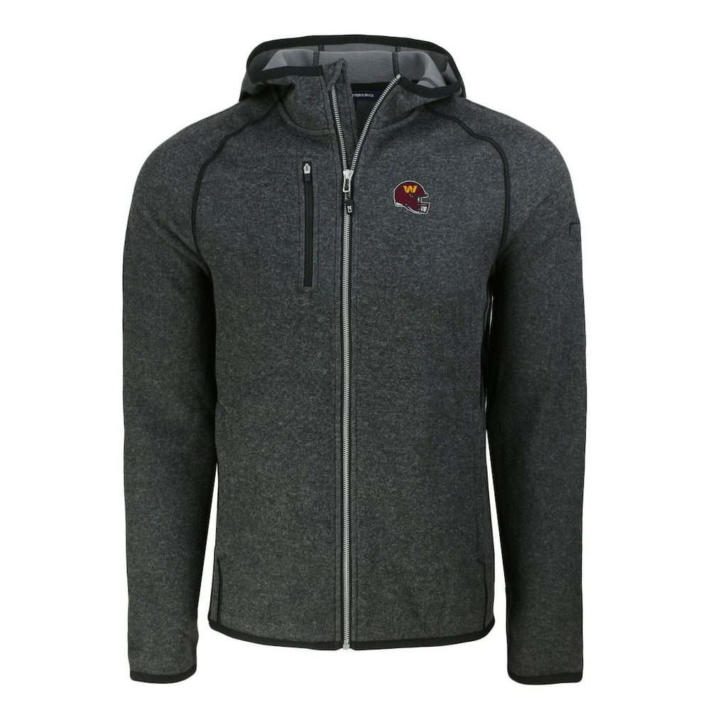 Washington Commanders Cutter & Buck Helmet Mainsail Sweater-Knit Full-Zip Hoodie Heather Charcoal