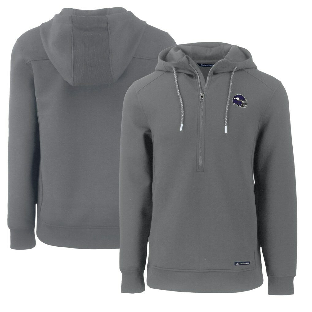 Minnesota Vikings Cutter & Buck Helmet Roam Eco Half-Zip Recycled Pullover Hoodie Gray