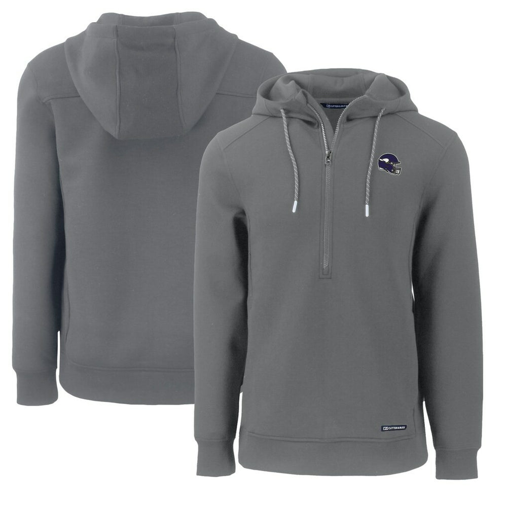 Minnesota Vikings Cutter & Buck Helmet Roam Eco Half-Zip Recycled Pullover Hoodie Gray