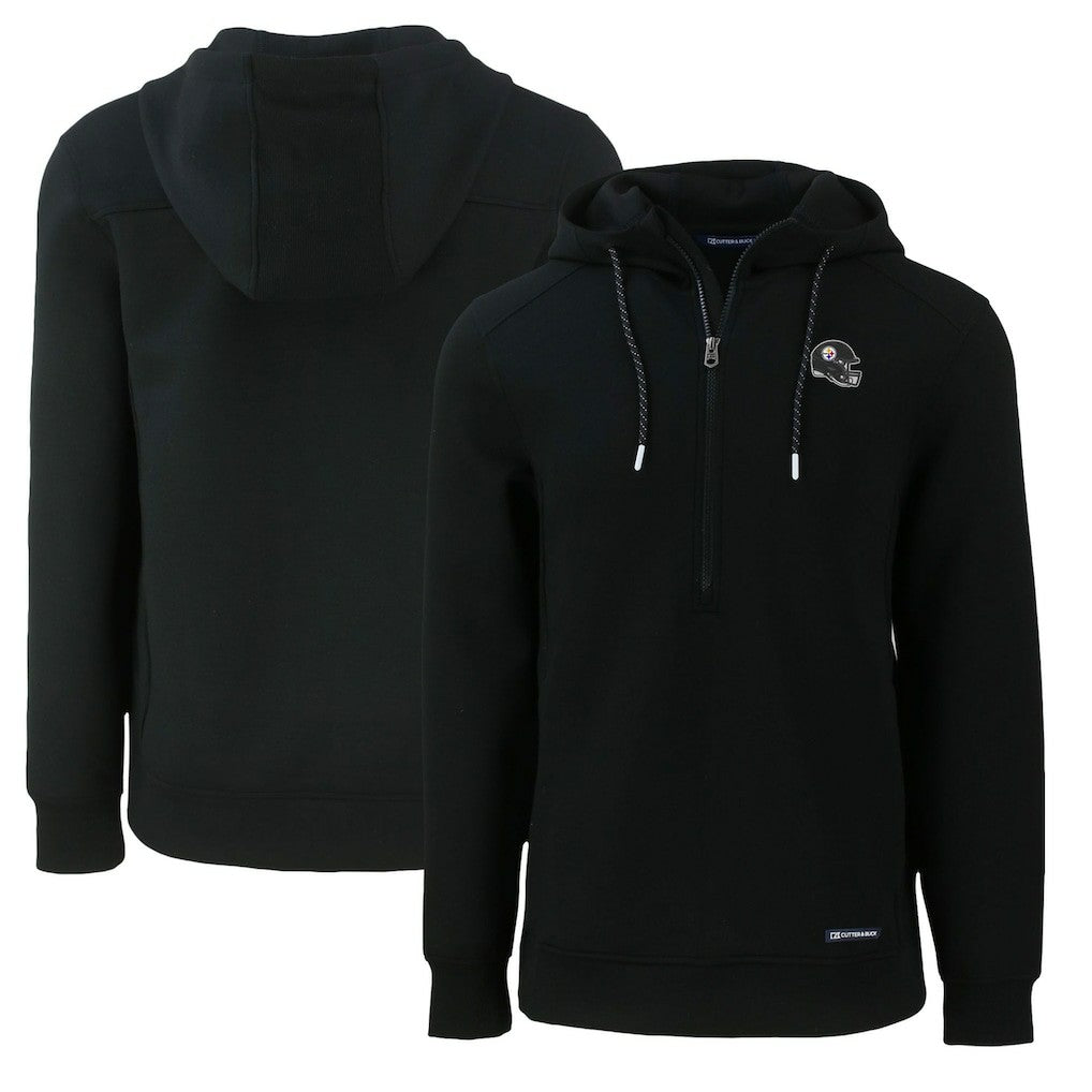 Pittsburgh Steelers Cutter & Buck Helmet Roam Eco Half-Zip Recycled Pullover Hoodie Black