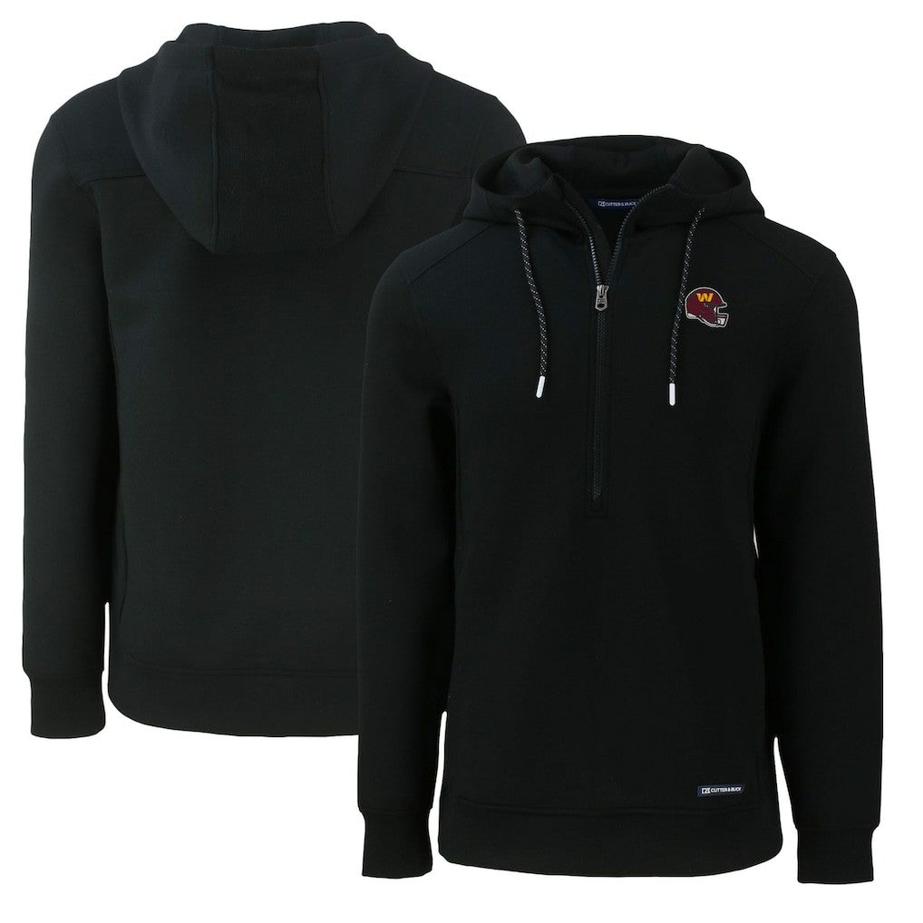 Washington Commanders Cutter & Buck Helmet Roam Eco Half-Zip Recycled Pullover Hoodie Black