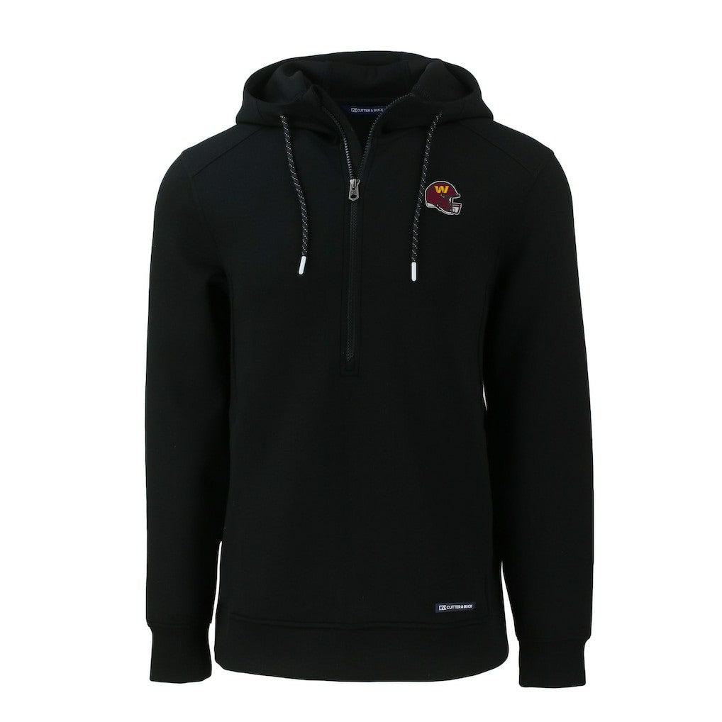 Washington Commanders Cutter & Buck Helmet Roam Eco Half-Zip Recycled Pullover Hoodie Black