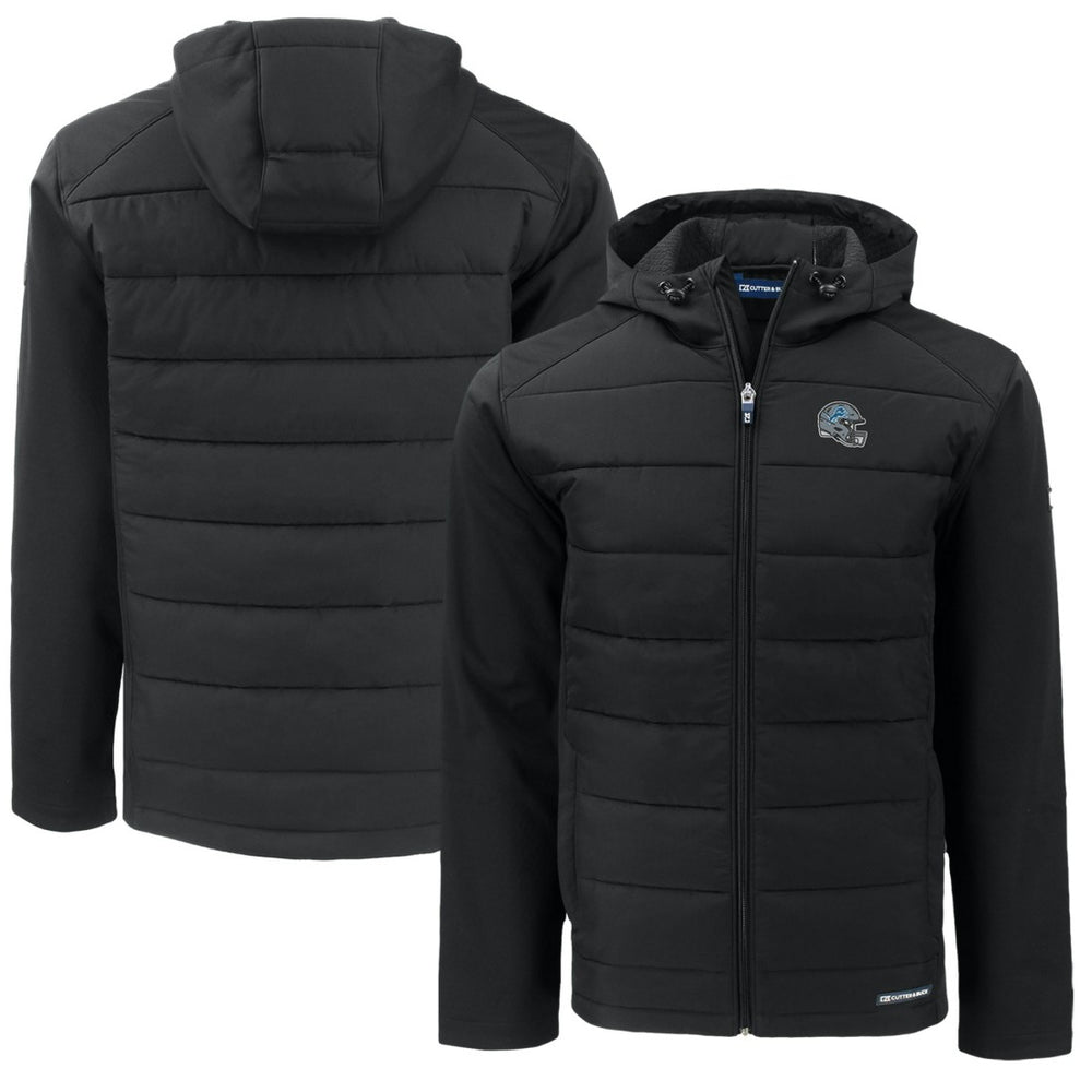 Detroit Lions Cutter & Buck Helmet Big & Tall Evoke Hybrid Eco Softshell Recycled Full-Zip Hoodie Jacket Black