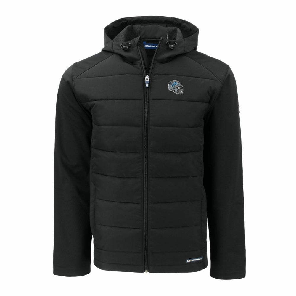 Detroit Lions Cutter & Buck Helmet Big & Tall Evoke Hybrid Eco Softshell Recycled Full-Zip Hoodie Jacket Black
