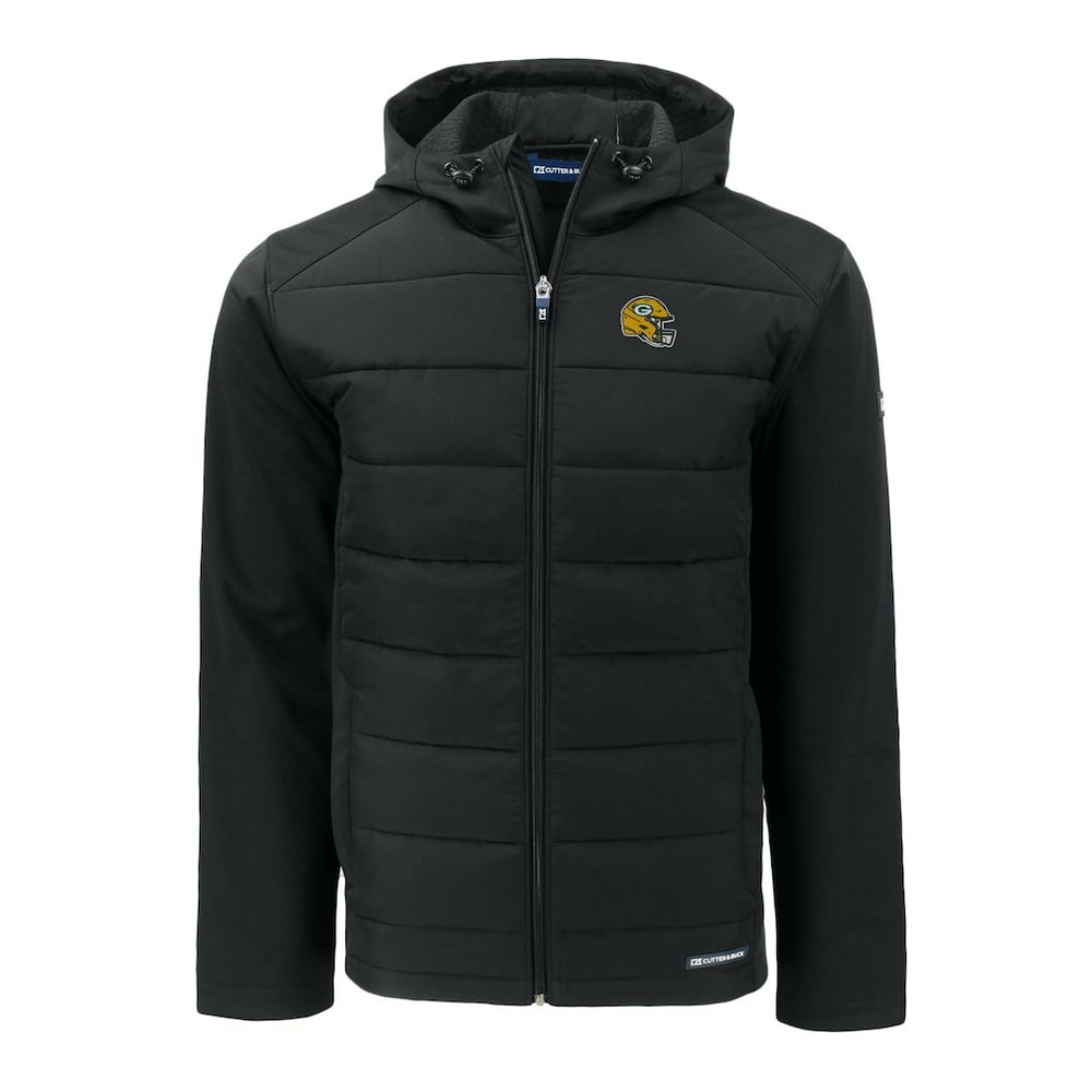 Green Bay Packers Cutter & Buck Helmet Big & Tall Evoke Hybrid Eco Softshell Recycled Full-Zip Jacket Black