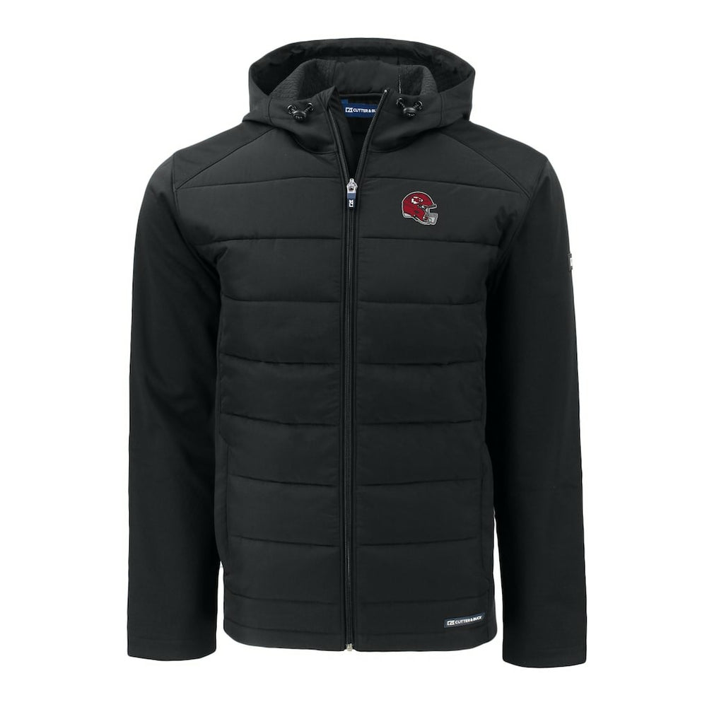 Kansas City Chiefs Cutter & Buck Helmet Big & Tall Evoke Hybrid Eco Softshell Recycled Full-Zip Hoodie Jacket Black