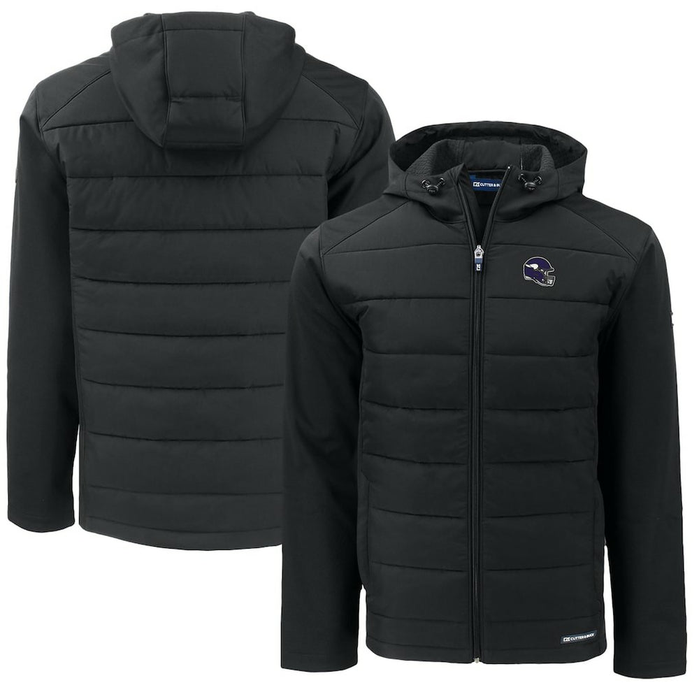 Minnesota Vikings Cutter & Buck Helmet Big & Tall Evoke Hybrid Eco Softshell Recycled Full-Zip Jacket Black