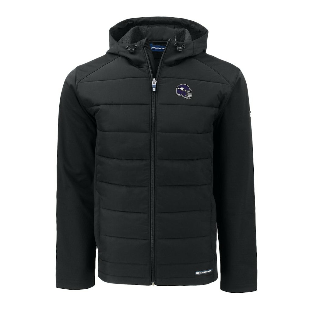 Minnesota Vikings Cutter & Buck Helmet Big & Tall Evoke Hybrid Eco Softshell Recycled Full-Zip Jacket Black