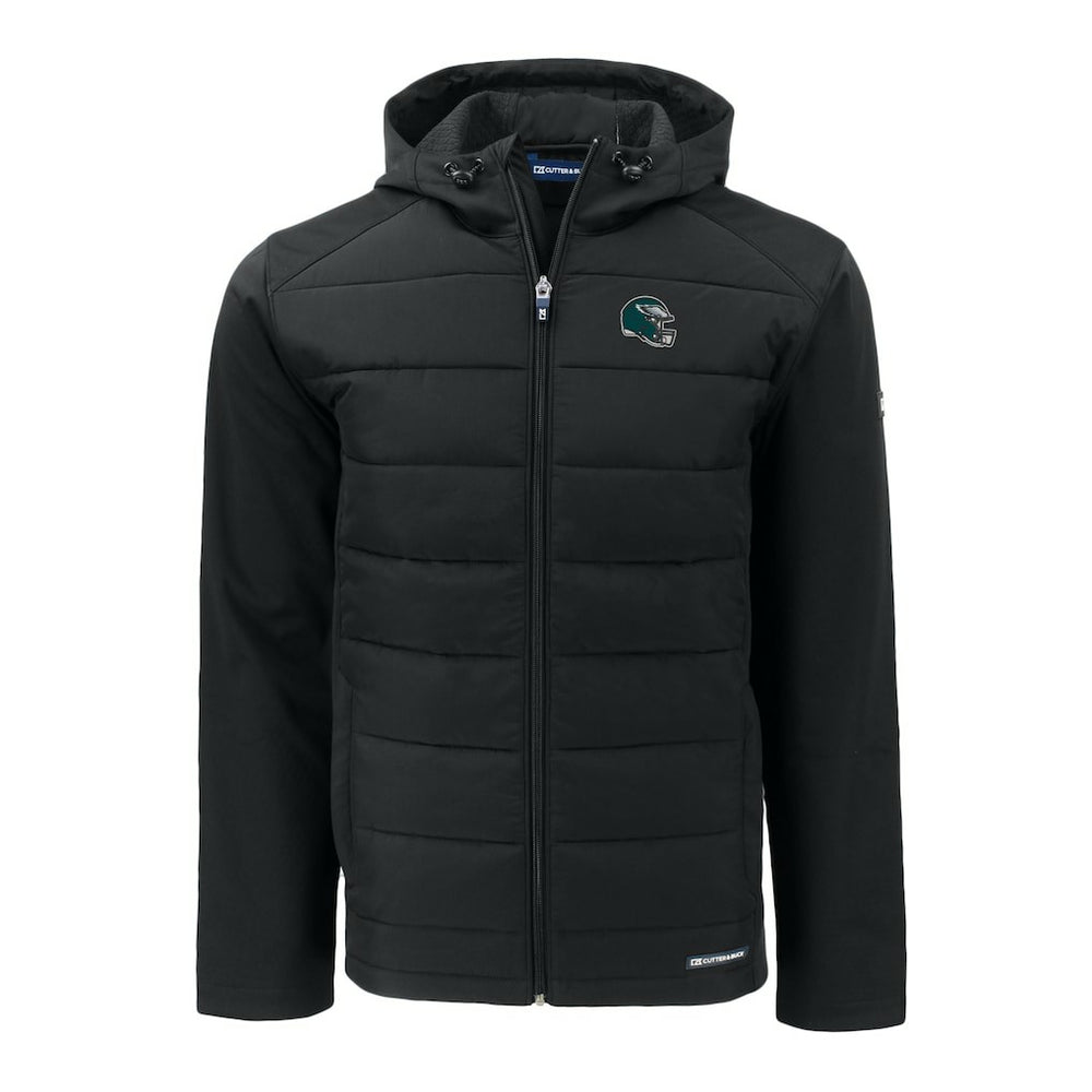 Philadelphia Eagles Cutter & Buck Helmet Big & Tall Evoke Hybrid Eco Softshell Recycled Full-Zip Jacket Black