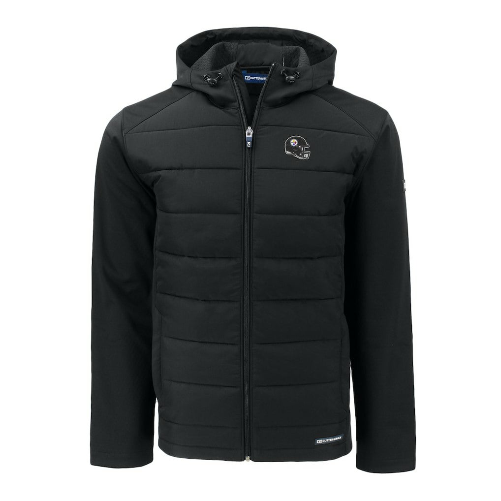 Pittsburgh Steelers Cutter & Buck Helmet Big & Tall Evoke Hybrid Eco Softshell Recycled Full-Zip Jacket Black