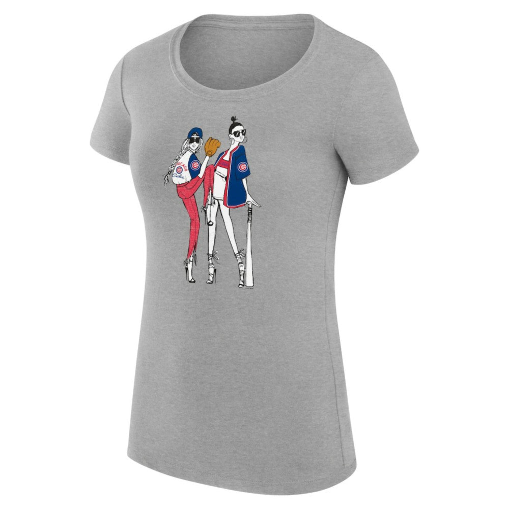 Chicago Cubs G-III 4Her by Carl Banks Women's Super-Slim Fit Lightweight Baseball Girls T-Shirt - Heather Gray T-shirts