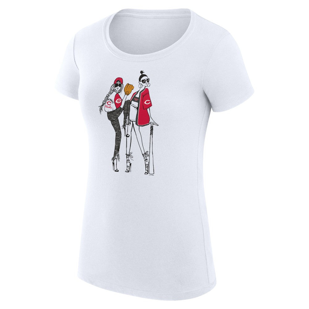 Cincinnati Reds G-III 4Her by Carl Banks Women's Super-Slim Fit Lightweight Baseball Girls T-Shirt - White T-shirts