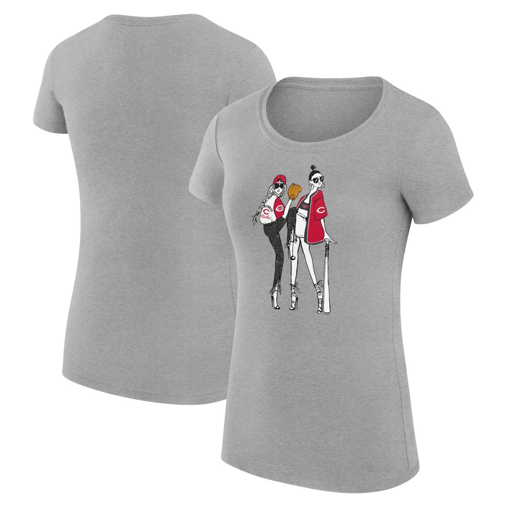 Cincinnati Reds G-III 4Her by Carl Banks Women's Super-Slim Fit Lightweight Baseball Girls T-Shirt - Heather Gray T-shirts