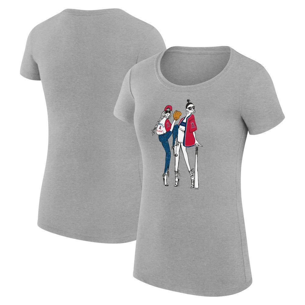 Los Angeles Angels G-III 4Her by Carl Banks Women's Super-Slim Fit Lightweight Baseball Girls T-Shirt - Heather Gray T-shirts