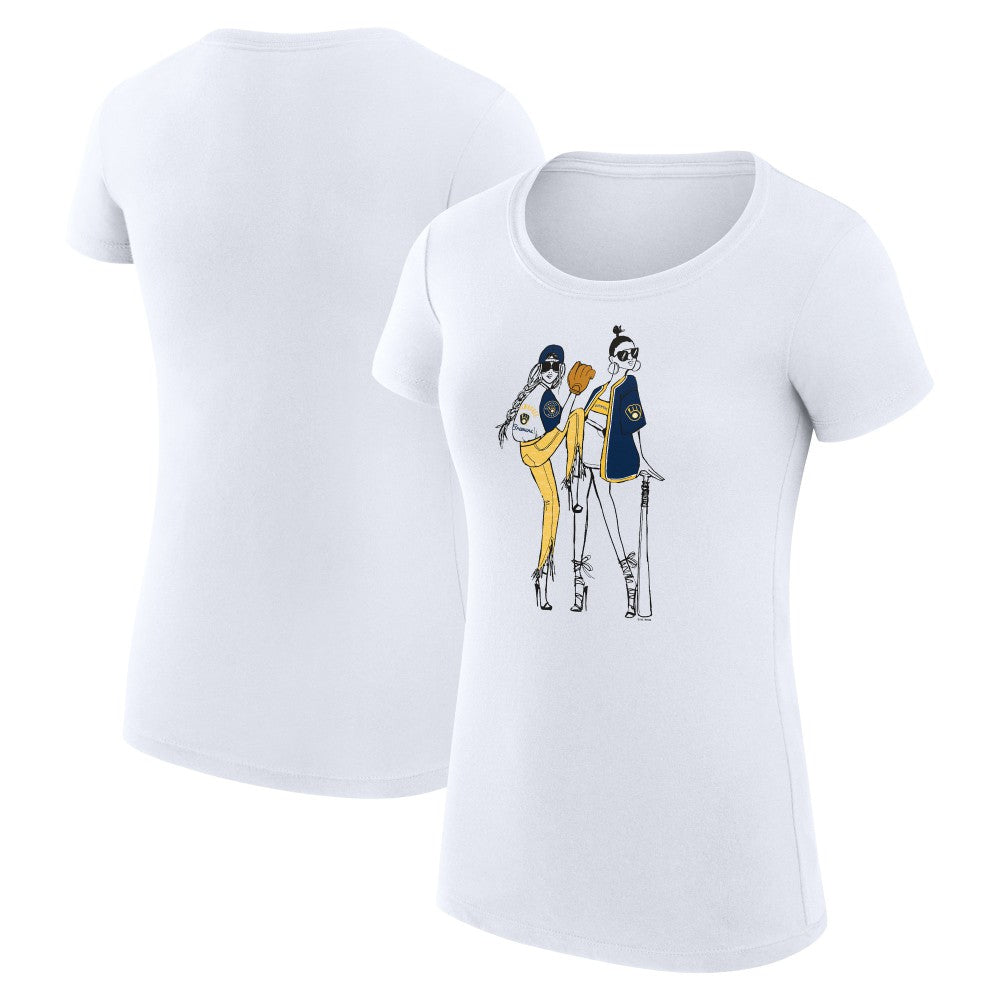 Milwaukee Brewers G-III 4Her by Carl Banks Women's Super-Slim Fit Lightweight Baseball Girls T-Shirt - White T-shirts